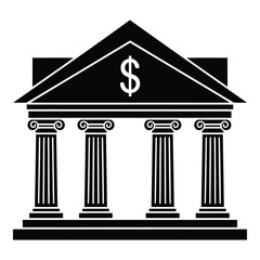 Fototapeta premium Iconic representation of a bank building with a dollar sign on the pediment isolated on white background, Vector