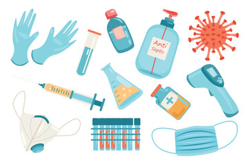 Coronavirus prevention and treatment supplies medical kit for covid 19 illness protection and healthcare