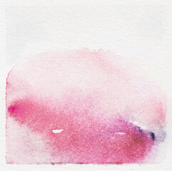 Abstract pink watercolor stain background. Soft magenta and purple paint wash on textured paper.