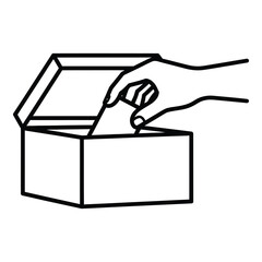 Illustration of a hand reaching into an open treasure box revealing a surprise inside with a playful expression