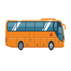 Orange Tour Bus Coach Side View Flat Vector Icon, Intercity Public Transportation and Travel Vehicle Symbol