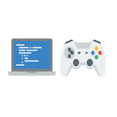 Open Laptop Computer and Game Controller Vector Set