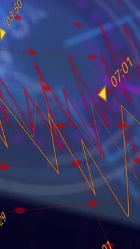 Vertical video: Play starting red trace oscillating while orange line moving markers showing time