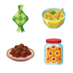 Eid al-Fitr Traditional Food Set: Ketupat, Opor, Rendang, Nastar