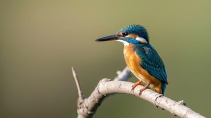 Vibrant kingfisher perched on branch with stunning blue and orange feathers