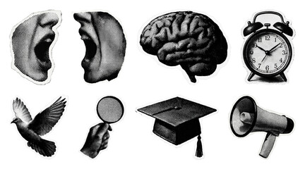 PNG Retro collage elements communication symbolism, transparent background