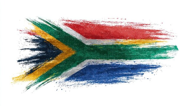 South African flag painted in dramatic, textured brush strokes on.