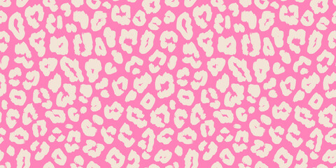 Stylish vector leopard print. Modern hot pink seamless pattern background. Animal skin texture of jaguar, leopard, panther, cheetah. Cute funky repeated girlish design for textile, print, decoration © Olgastocker