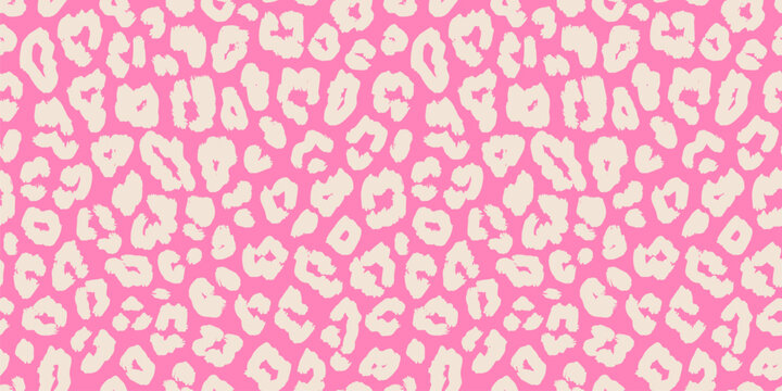 Stylish vector leopard print. Modern hot pink seamless pattern background. Animal skin texture of jaguar, leopard, panther, cheetah. Cute funky repeated girlish design for textile, print, decoration