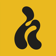 Abstract organic black shapes flowing against a bright yellow background creating a dynamic modern design