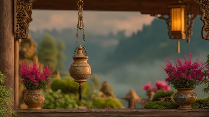 Obraz premium Serene Asian Inspired Garden Landscape View.