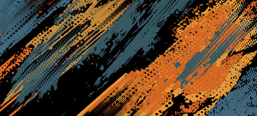 Abstract orange, black and blue background with grunge brush strokes. textures for poster and web banner design