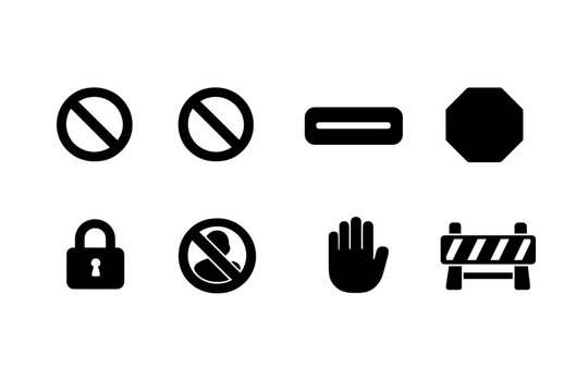 Block Symbols Icons. Block Symbols. Filled icon set of Block Symbols: blocked sign, forbidden sign, no entry,