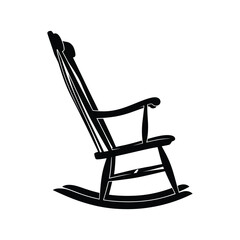 "A black and white illustration of a rocking chair