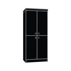 Black tall wardrobe with two doors and four drawers