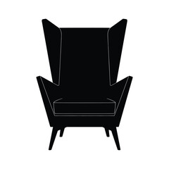 Elegant black wingback chair with wooden legs