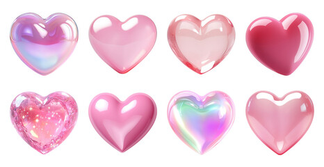 Obraz na płótnie Canvas PNG Glossy pink heart shapes collection on transparent background