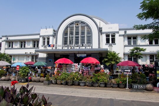 Jakarta Indonesia - 20 July 2025 - Jakarta Kota Station (Stasiun Kereta Jakarta Kota) building in the old downtown of Jakarta Indonesia