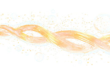 Abstract Golden Hair Strand with Bubbles and Sparkling Particles