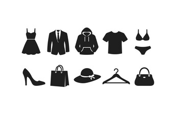 Fashion Clothing and Accessories Solid Icons Set for Apparel, Style, and Retail Design