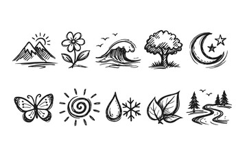 Nature and Seasons Line Icons Set for Weather, Ecology, and Environmental Design