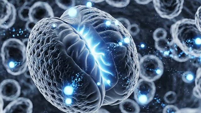 Microscopic Cellular Energy &mdash; Glowing Mitochondria Producing Particles Seamless Scientific Loop