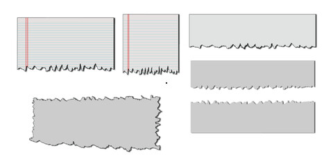 Torn Paper Edges Set with Rough Ripped Borders on White Background .