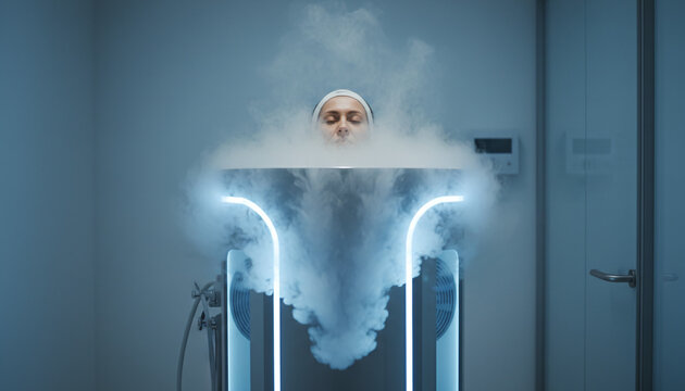 Whole body cryotherapy chamber treatment with swirling nitrogen mist