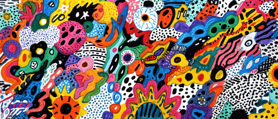 Naklejka premium Vibrant abstract illustration featuring colorful shapes, patterns, and textures, showcasing a dynamic composition filled with energy and creativity, perfect for artistic projects 