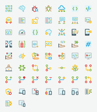 Coding and Software Development Color Icon Set