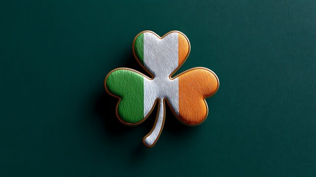 A textured four leaf clover design with colors reminiscent of the irish flag