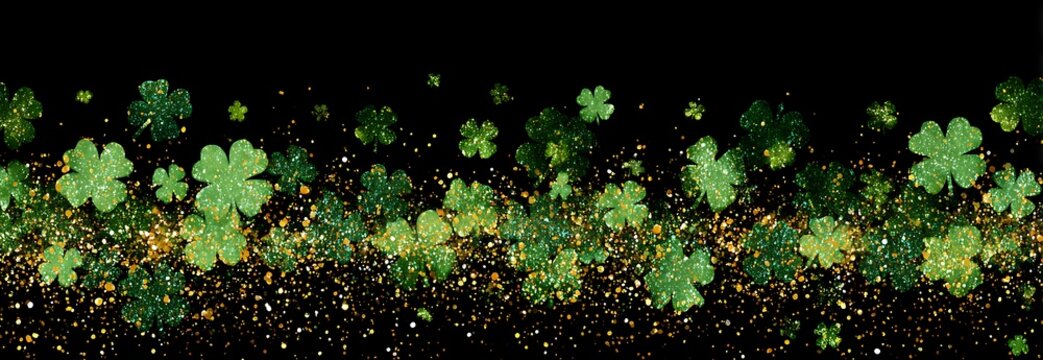 Abstract green and gold glitter texture with a dark background