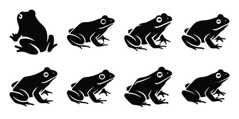 Fototapeta premium Set of silhouette frog in various poses isolated on background. Animal Vector elements for design.