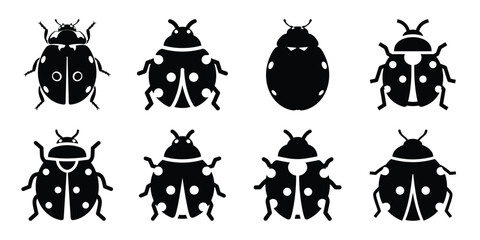 Set of silhouette ladybug in various poses isolated on background. Animal Vector elements for design. © ganesh106