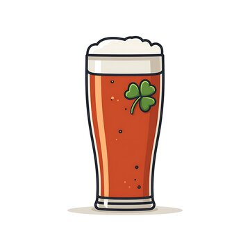 A glass of amber beer with a sprig of green clover inside