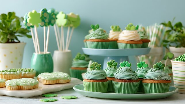 Festive st patrick s day treats including cupcakes cookies and clover decorations
