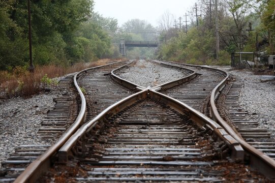 Railroad tracks curved diverging