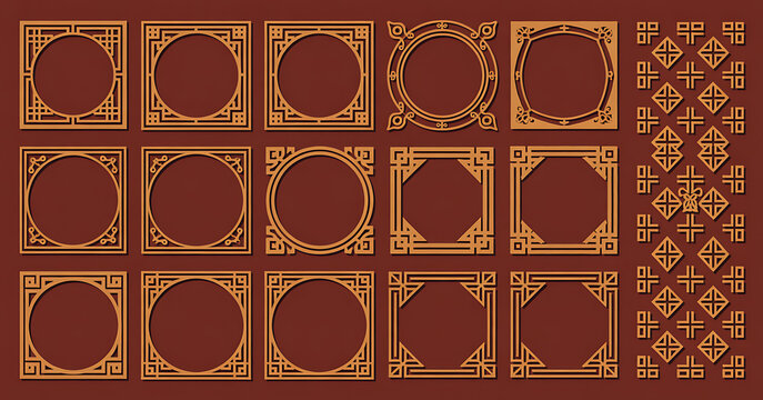 Happy chinese new year 2026, year of the ox . Isolated on red background. frame chinese ornament. ox sign zodiac bundles collection