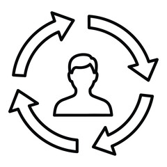 Circular arrow graphic featuring a silhouette person surrounded by continuous loop arrows indicating process flow or cycle