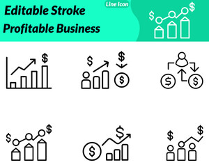 A friendly modern profitable business icon representing financial success and growth. The icon may feature stacked coins an upward arrow a rising bar chart a money bag with a subtle checkmark.
