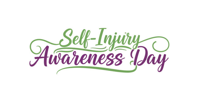 Self Injury Awareness Day purple and green typography