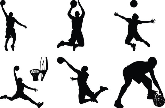Basketball player silhouettes in action, dynamic poses