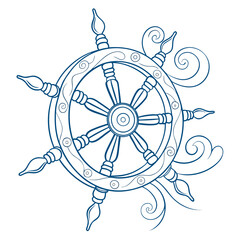 Obraz premium Blue ornamental wheel with smooth curves and spokes