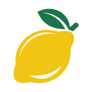 Bright yellow vector lemon with green leaf attached