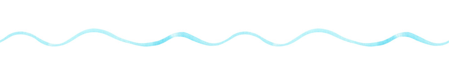 Light blue sea water wavy watercolor seamless border. Simple banner of long thin brush stroke. Lane endless print at curved streak line. Marine baby background of uneven stripe for baby design