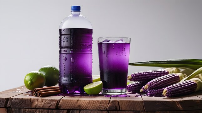 Purple Corn Cobs, Lime, and Cinnamon on Wooden Table