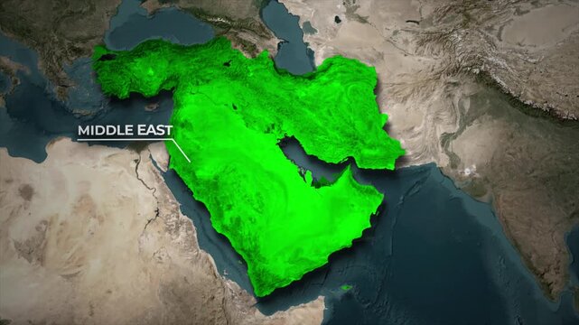 Middle East Map Animation Highlighting Iran on Satellite Background