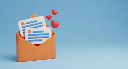 明るい背景の上の封筒に浮かぶハートが幸せを伝える