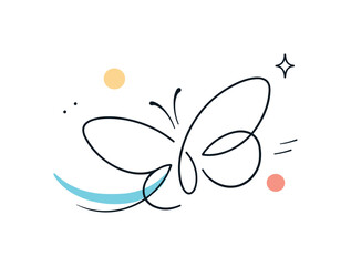Fototapeta premium Freedom and lightness. A minimal abstract scene of a butterfly icon formed by flowing lines and open shapes, suggesting movement and freedom.