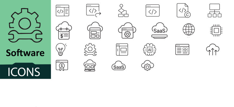 Collection of software related icons in various categories